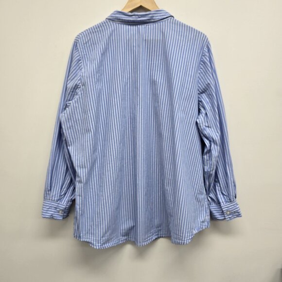 Woman Within Long Sleeve Striped Button Up Shirt 1X (22/24) French Blue White - Picture 2 of 7